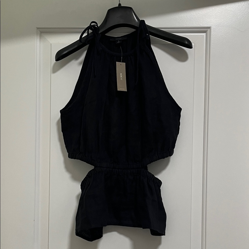 J. Crew Black Linen Halter Top